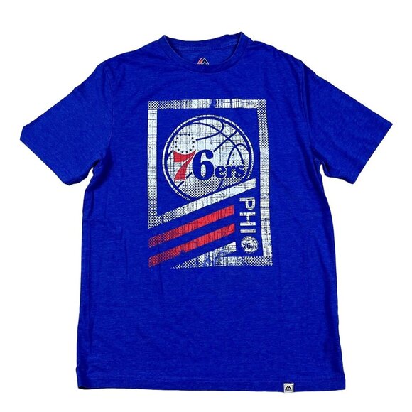 Majestic Philadelphia 76ers Blue T-Shirt Size Medium - Picture 1 of 4